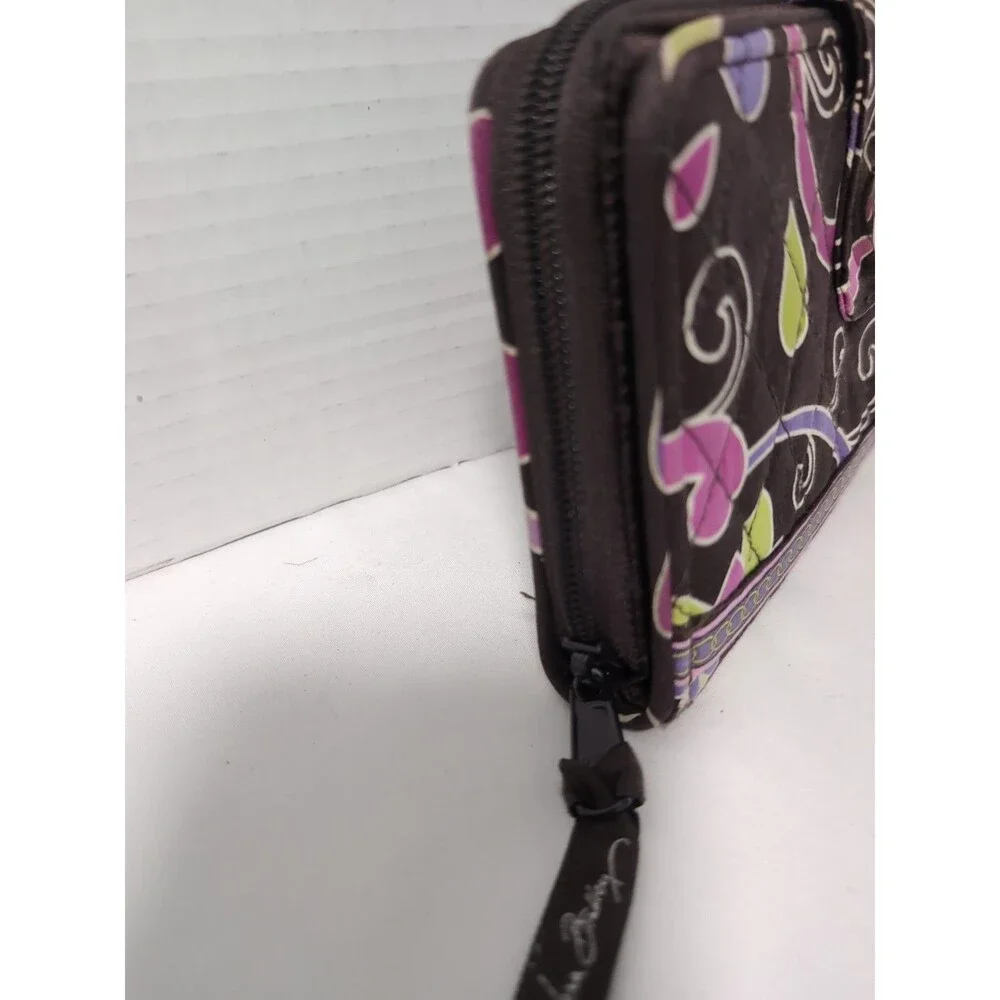 VERA BRADLEY Brown Multi-color Quilted Floral Zip Around Wallet EUC